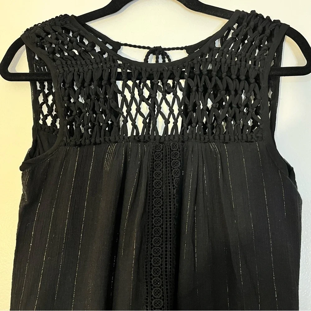 Maeve | Abilene tiered ruffle maxi dress Crochet top gold stripe Women’s size XS - Picture 4 of 12